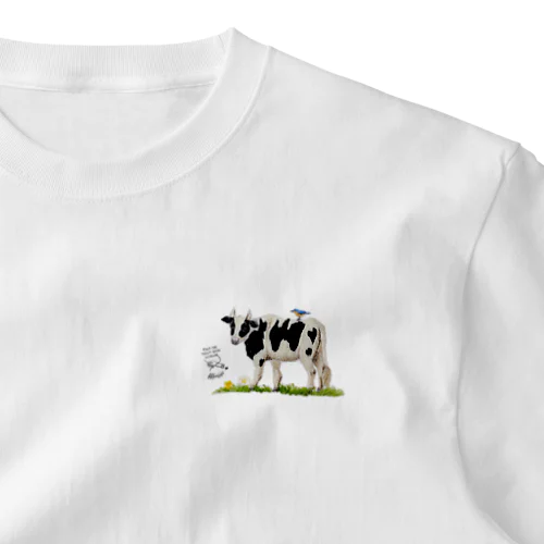 草を食む牛と青い鳥 One Point T-Shirt