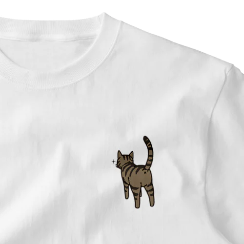 ねこけつ（キジトラ） ワンポイントTシャツ