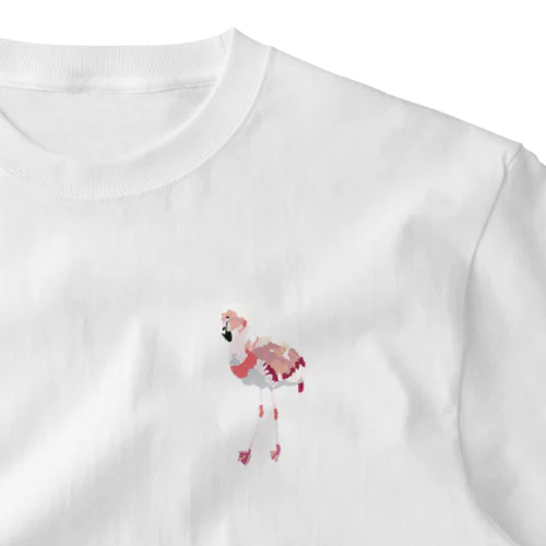 両足で立つフラミンゴ(ちぎり絵) ワンポイントTシャツ