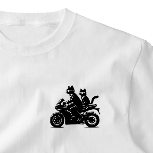 バイクで出勤中のネコ One Point T-Shirt