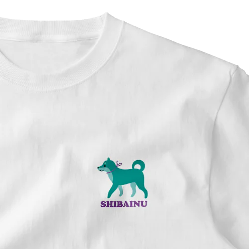 柴犬 グリーン ワンポイントTシャツ