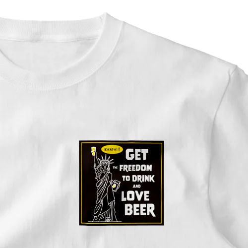 彫刻 × BEER（自由の女神）ステッカー風 ワンポイントTシャツ