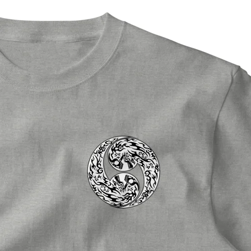 合わせ髑髏二つ巴 黒枠白（オリジナル家紋シリーズ） ワンポイントTシャツ