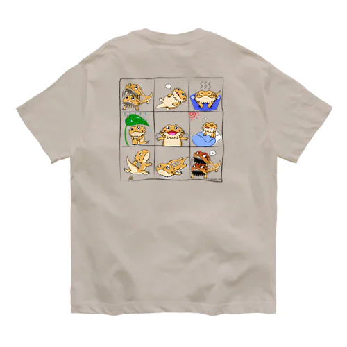 フトアゴちゃんがいっぱい その1バックプリント オーガニックコットンTシャツ