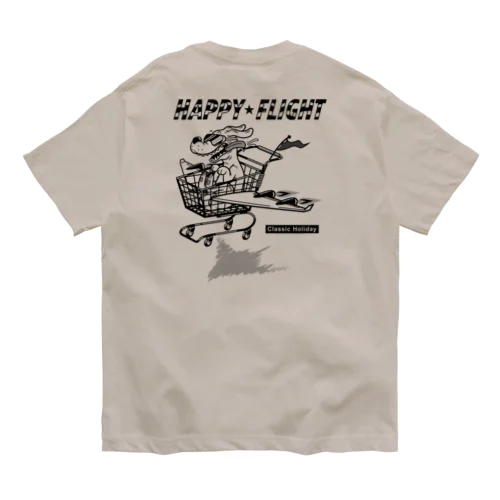 happy dog -happy flight- (black ink) オーガニックコットンTシャツ