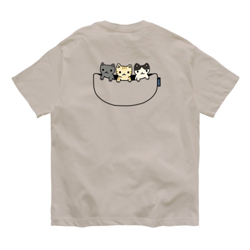 【バックプリントver.】 猫たち専用ポケット Organic Cotton T-Shirt