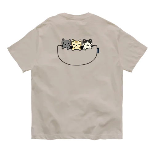 【バックプリントver.】 猫たち専用ポケット オーガニックコットンTシャツ