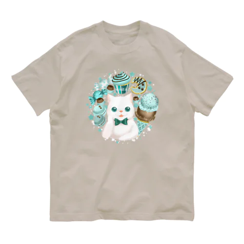 ニャンコと美味しい時間シリーズ「ミント味！」 Organic Cotton T-Shirt