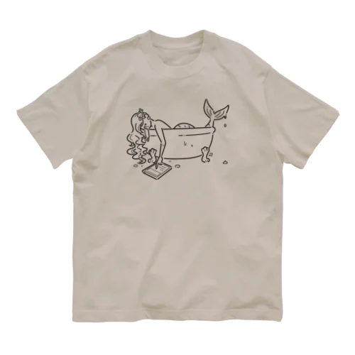 浴室でタブレットを使う人魚【くろ】 Organic Cotton T-Shirt