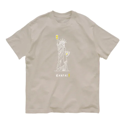 彫刻 × BEER（自由の女神）白線画 オーガニックコットンTシャツ