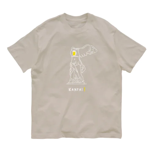 彫刻 × BEER（サモトラケのニケ）白線画 オーガニックコットンTシャツ