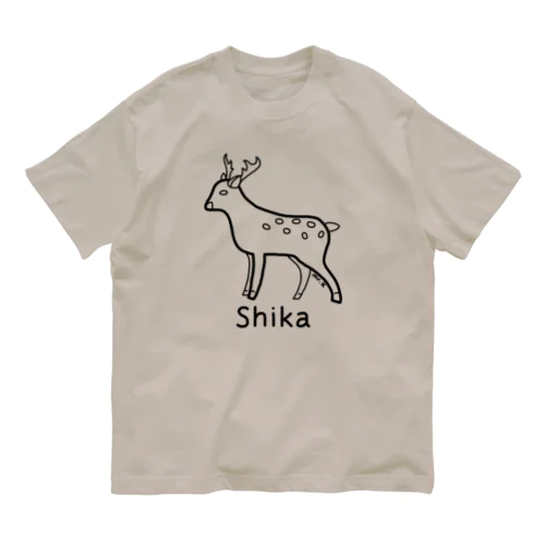 Shika (シカ) 黒デザイン オーガニックコットンTシャツ