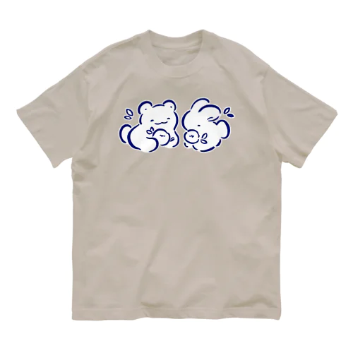 くまとうさぎと花々 オーガニックコットンTシャツ