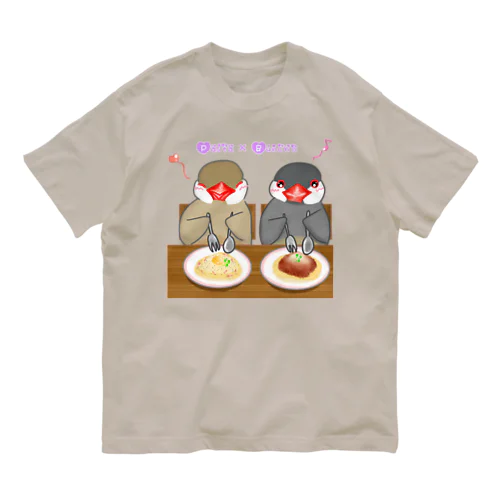 パスタとシナモン・シルバー文鳥ず ロゴ入り オーガニックコットンTシャツ