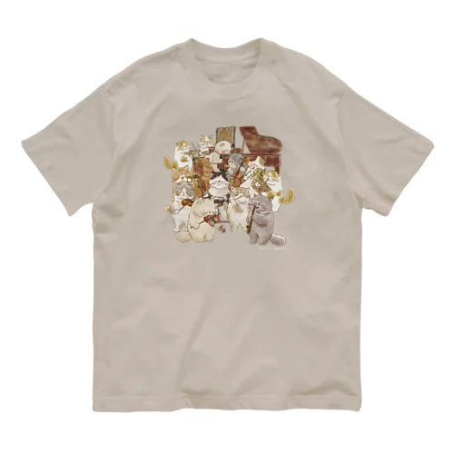 猫の音楽隊（ロゴカラー：ホワイト） オーガニックコットンTシャツ