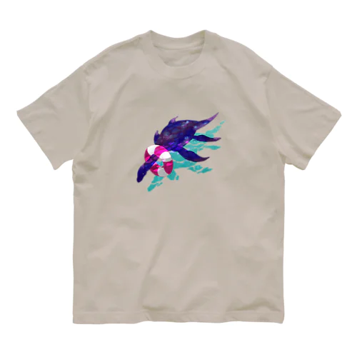 首長竜と浮輪 オーガニックコットンTシャツ