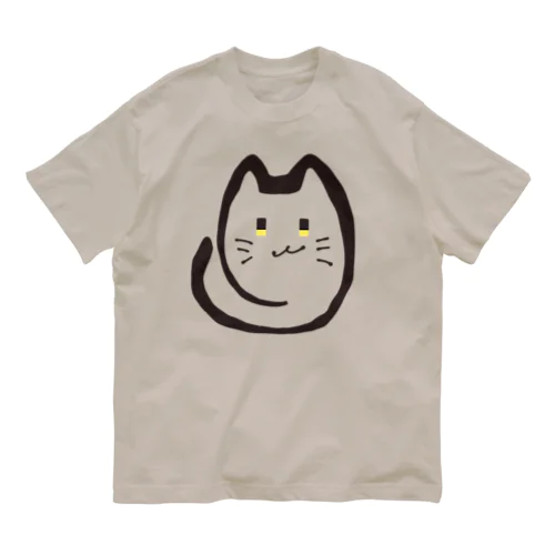 ゆる線黒にゃんこ　ωな微笑み オーガニックコットンTシャツ