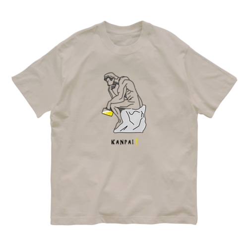 彫刻 × BEER（考える人）黒線画 Organic Cotton T-Shirt