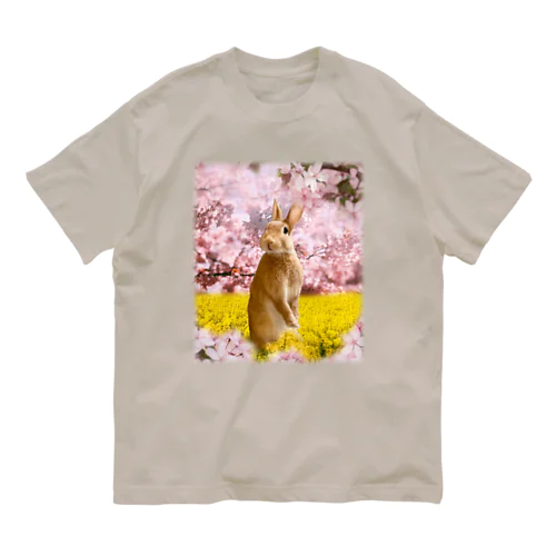 お花見うさぎ-うさぎのうみ オーガニックコットンTシャツ