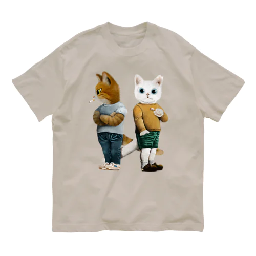 いっしょにいっぷくにゃんこ オーガニックコットンTシャツ