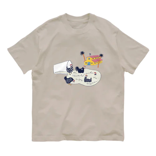 ニワトリ　プール　ミルク オーガニックコットンTシャツ