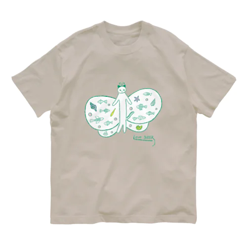 ねこ　ちょうちょ　グリーン Organic Cotton T-Shirt