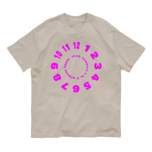 clock numbers 1 to 12 without hands【Tshirt】【Design Color : Pink】【Design Print : Front】 オーガニックコットンTシャツ