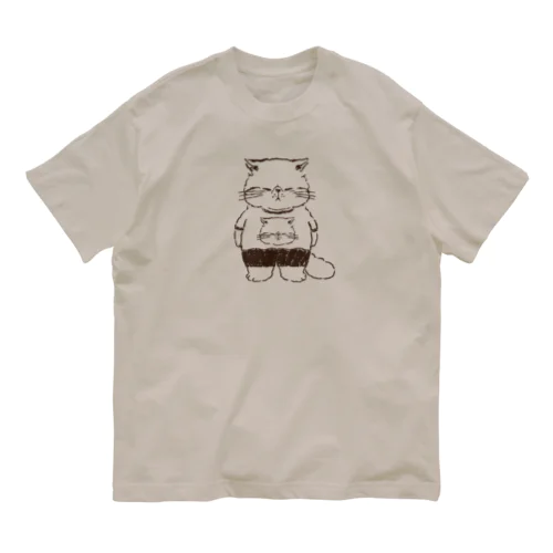 自分の顔のTシャツを自慢気に着る猫 Organic Cotton T-Shirt