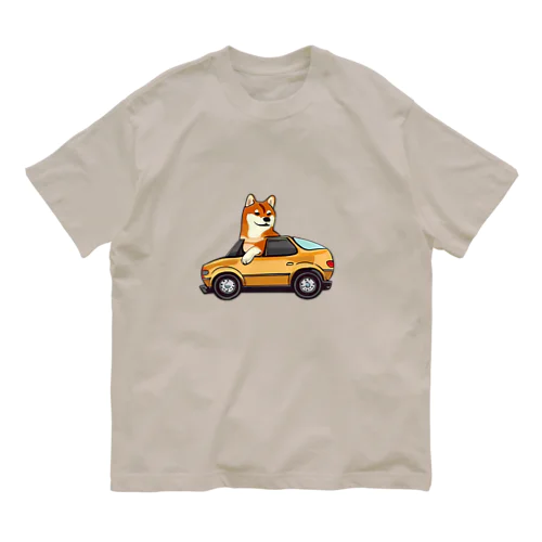 運転する柴犬 オーガニックコットンTシャツ