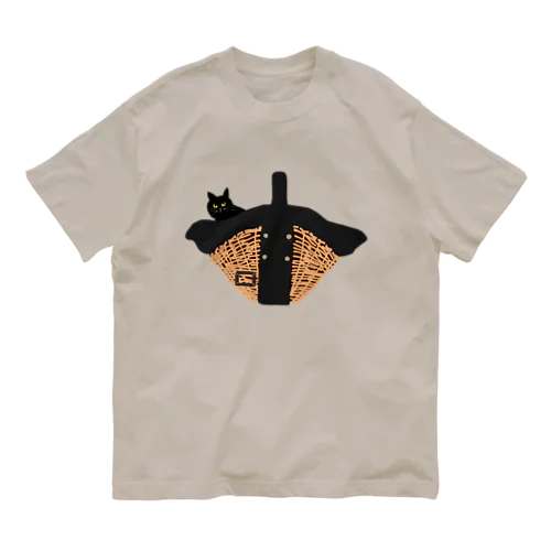 カゴバッグと黒猫 オーガニックコットンTシャツ