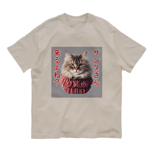 サンタを信じてる猫 オーガニックコットンTシャツ