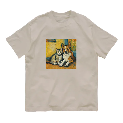 ゴッホが描いたような仲良しの猫と犬 Organic Cotton T-Shirt