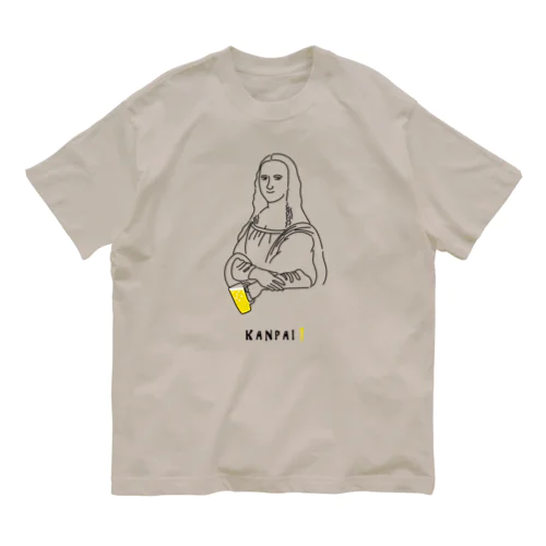 名画 × BEER（モナ・リザ）黒線画 Organic Cotton T-Shirt