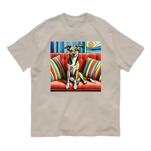 カラフルお座り犬 オーガニックコットンTシャツ