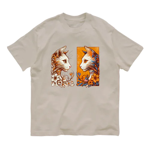 アールヌーボーな双子猫 Organic Cotton T-Shirt