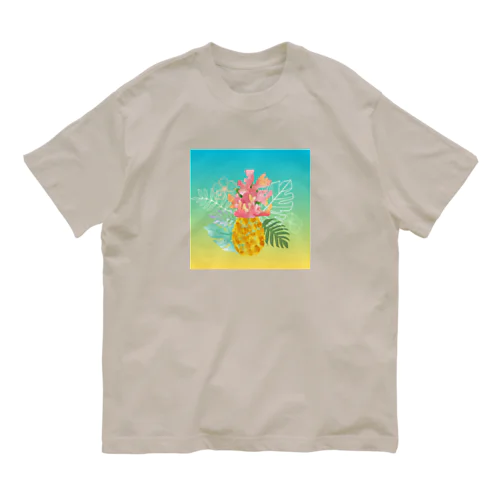 珊瑚礁をまとったパイナップル オーガニックコットンTシャツ