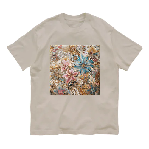 お花のバティック柄 オーガニックコットンTシャツ