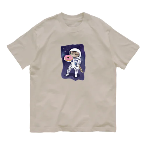 宇宙でドーナツを食べる猫 オーガニックコットンTシャツ