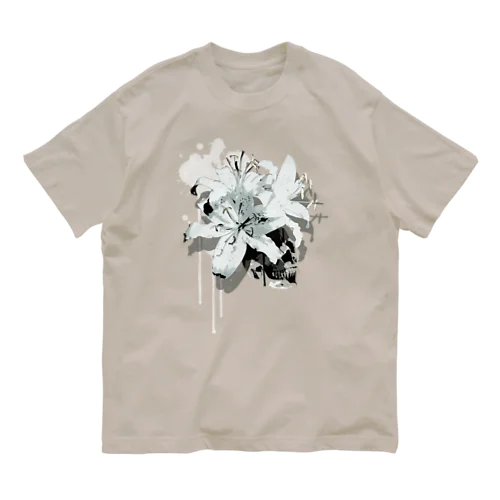 Lily Skull [White] オーガニックコットンTシャツ