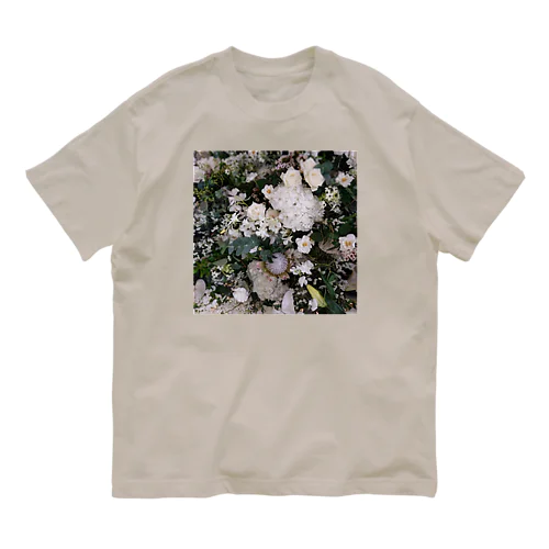 白いお花 オーガニックコットンTシャツ