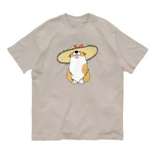 麦わらコーギー オーガニックコットンTシャツ