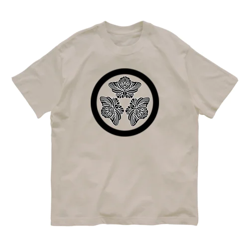 動物家紋。H.T.（三つ蔦スズメ）黒 Organic Cotton T-Shirt