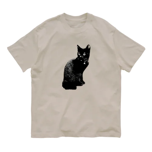 黒猫スタンプ オーガニックコットンTシャツ