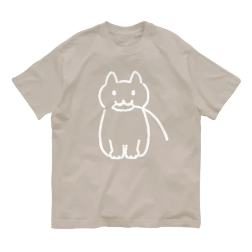 ねこじゃらしとネコ　シンプルTシャツ （白プリント） Organic Cotton T-Shirt