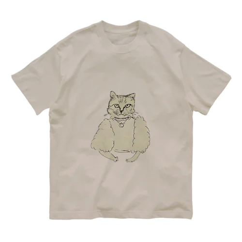 ファー袖が好きなオネコ オーガニックコットンTシャツ