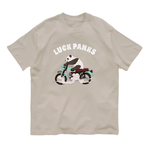 バイク乗りのパンダ オーガニックコットンTシャツ