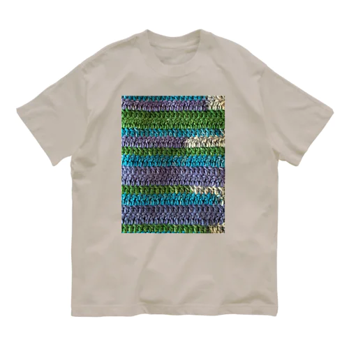 ウール毛糸 手編み柄 カラフル ブルー系 Organic Cotton T-Shirt