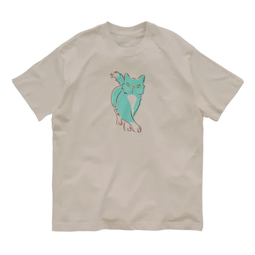 チョコミントにゃんこ オーガニックコットンTシャツ