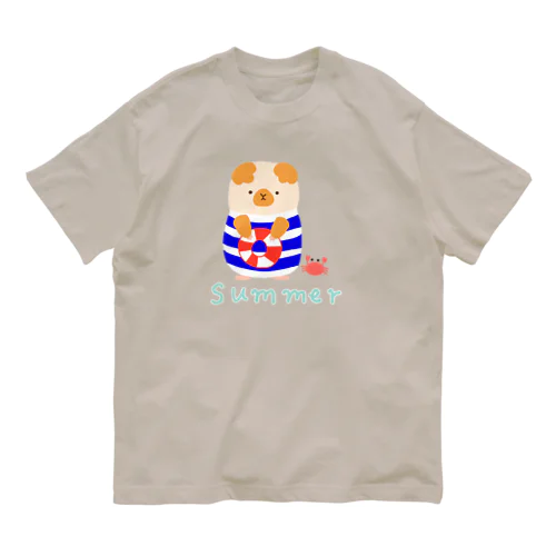 むんとした顔のしましま水着のモルモット オーガニックコットンTシャツ