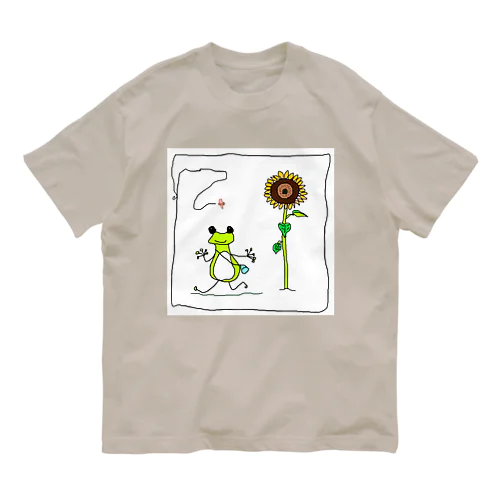 カエルちゃんと向日葵と夏 オーガニックコットンTシャツ